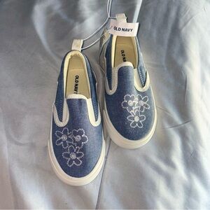 Old Navy Kids Denim Blue Floral Sneakers